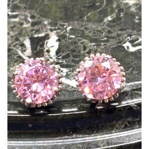 Pink Zirconia Stud Earrings In Sterling Silver 4 Prong & Silver Halo Pretty Pink